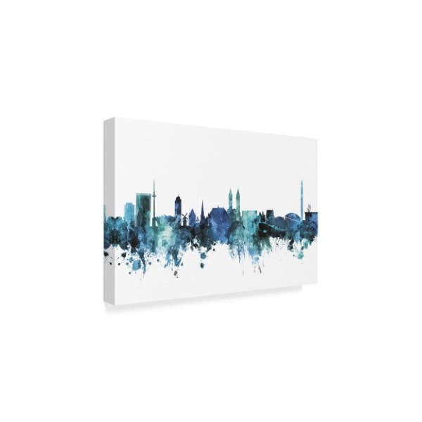 Michael Tompsett 'Bremen Germany Blue Teal Skyline' Canvas Art,12x19